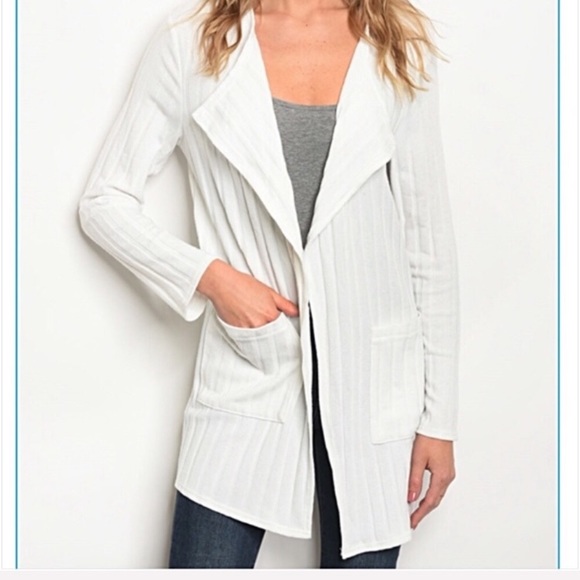 White Flowy Draped Cardigan Sweater L XL - Picture 2 of 4